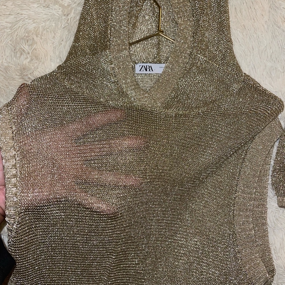 Zara Metallic Gold Knit Top and matching shorts